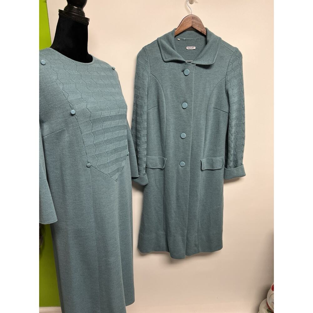 Vintage 40s Wool Knit Sweater Dress & Matching Coat 1940s Made In Italy Sz 14 - Picture 12 of 16